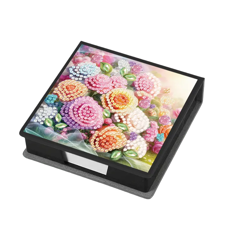 Rose PU DIY 5D Diamond Painting Note Box w/160 Sheets for Office Home School