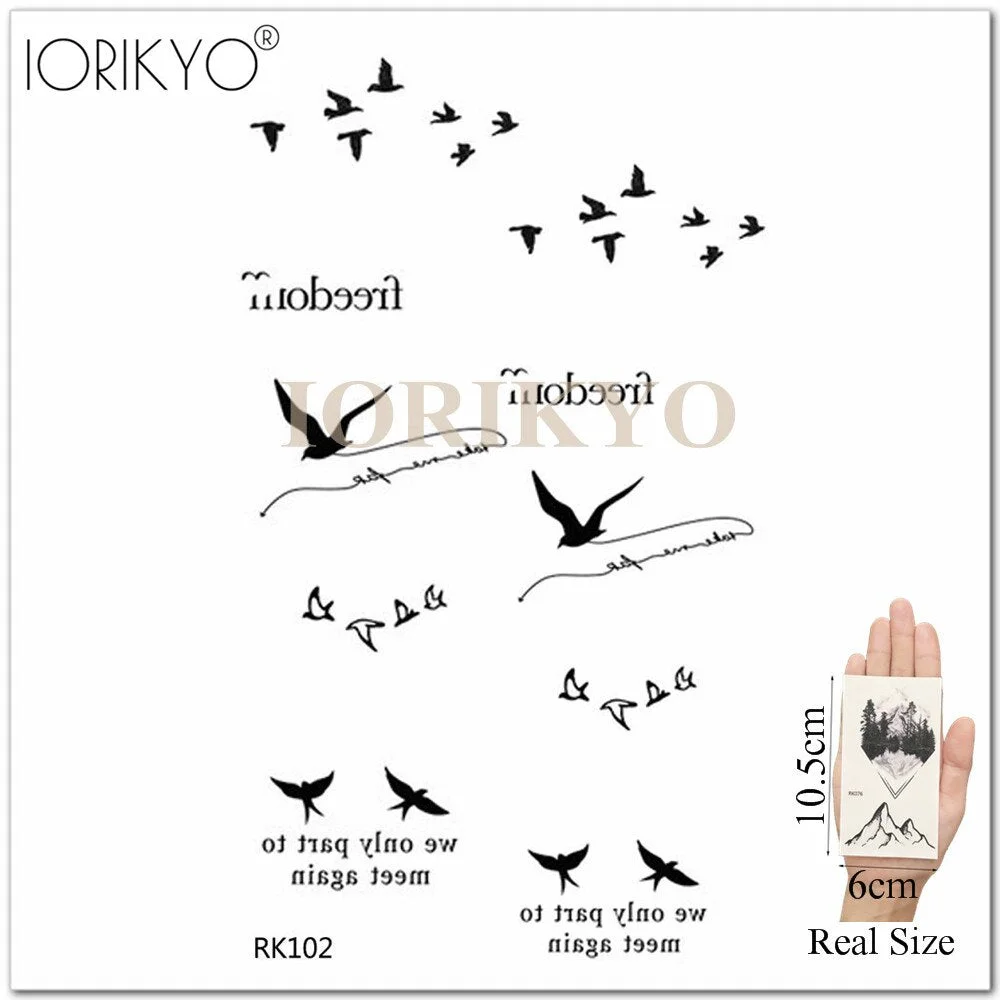 New Black Hummingbird Temporary Tattoo Stickers Women Arm Pencil Sketch Waterproof Tatoos Girls Forearm Birds Fake Tattoo Flower