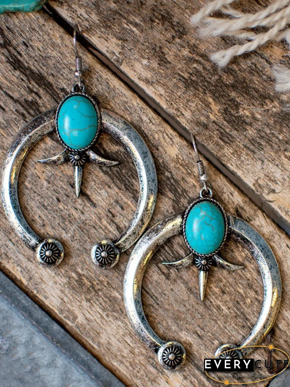 Ethnic Vintage Cow Horn Shaped Turquoise Earrings