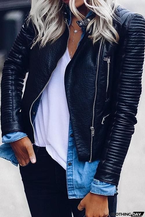 Zipper Slim Leather Jackets
