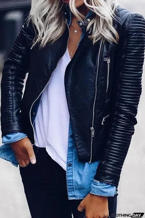 Zipper Slim Leather Jackets