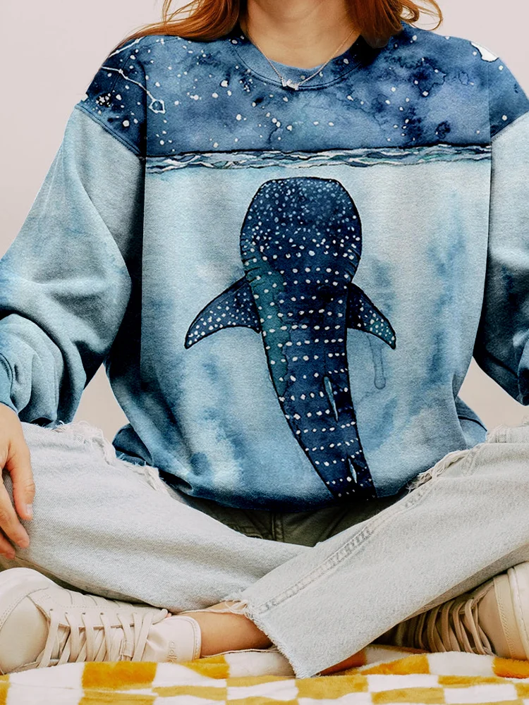 Whale Watercolor Art Crew Neck Sweatshirt