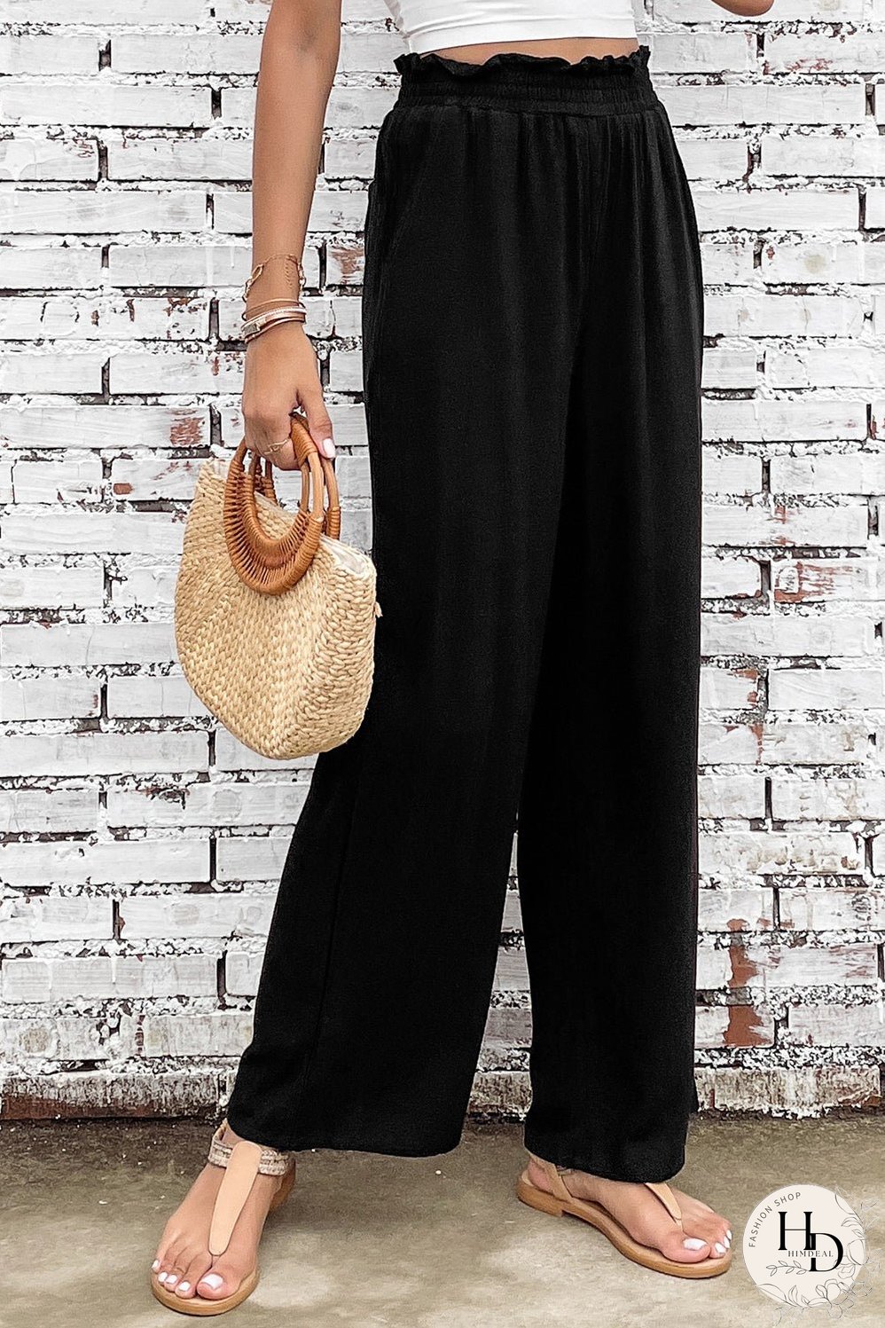 Double Take Elastic Waist Straight Leg Pants with Pockets