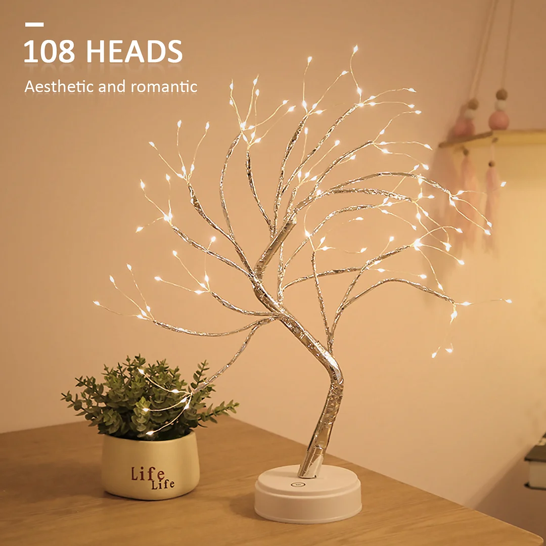 20 inch Tabletop Bonsai Tree Light, 108 LED Copper Wire Lamp (White)