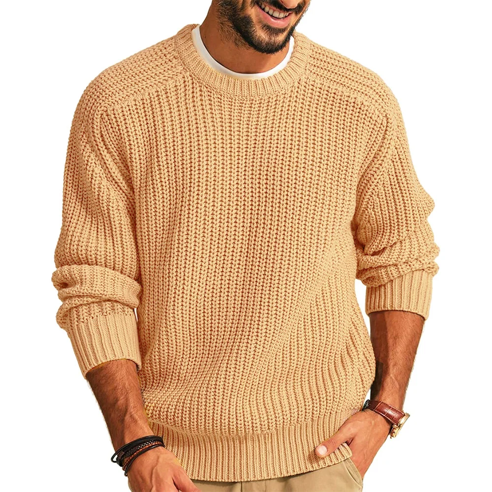 Uveng Uveng New Men's Solid Color Long-Sleeved Round Neck Fashion Sweater Loose Retro Sweater