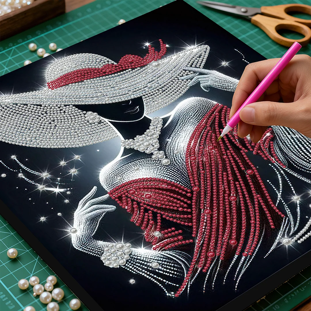 Elegant Lady - DIY Pearl Diamond Art Kit With Frame 30*30cm