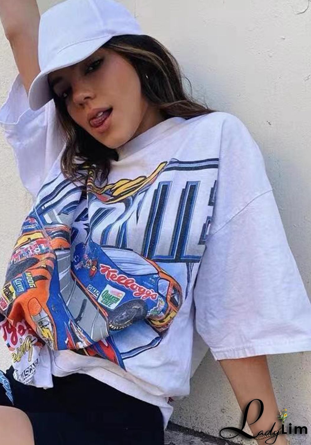 Gothic print Round Neck loose short sleeves t-shirt