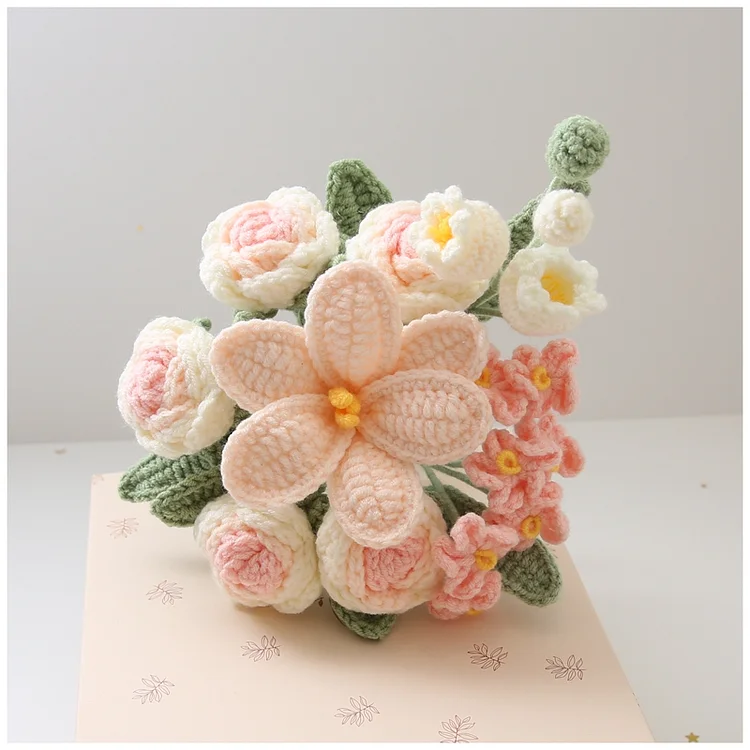 Lulusnow Handmade Pink Lily Rose Bell Orchid Crochet Flowers Bouquet Wedding/Forever Loving Girlfriend/Wife/Bride Gift
