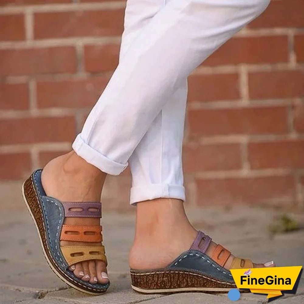 New Fashion Women Summer Slippers Low Heels Sandals Open Toe Outdoor Slippers Slides Gladiator Wedge Slippers