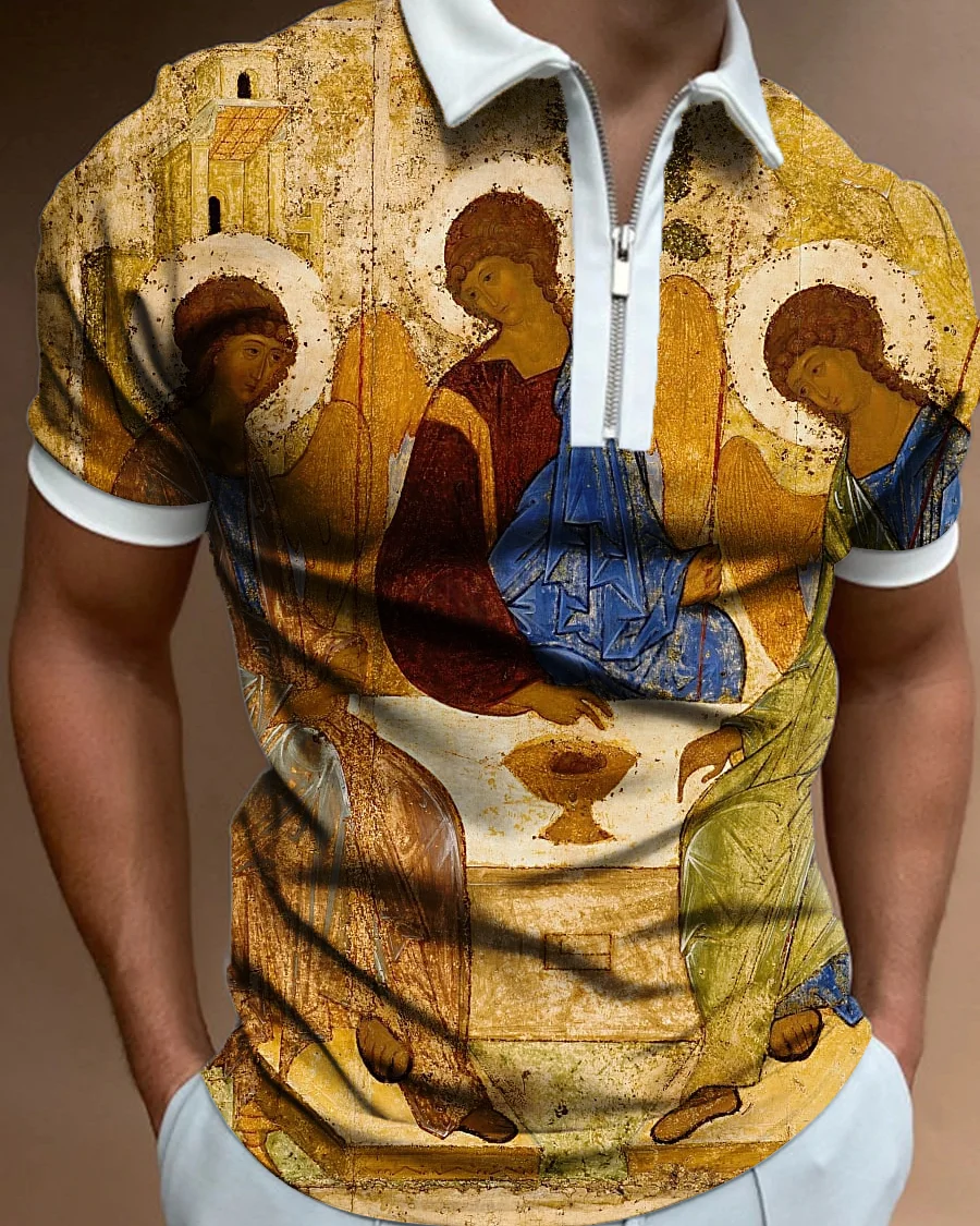Men's Art Oil Print Short Sleeve Polo Shirt
