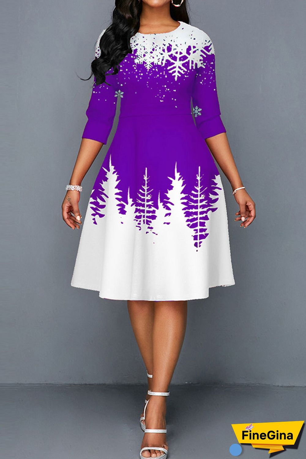 Green Casual Print Patchwork O Neck A Line Dresses