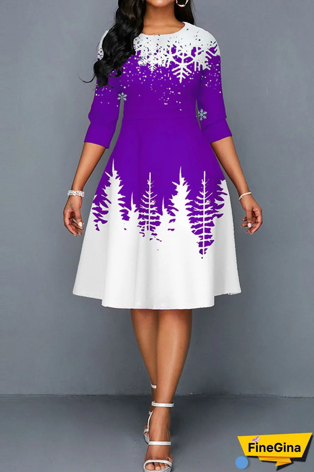 Green Casual Print Patchwork O Neck A Line Dresses