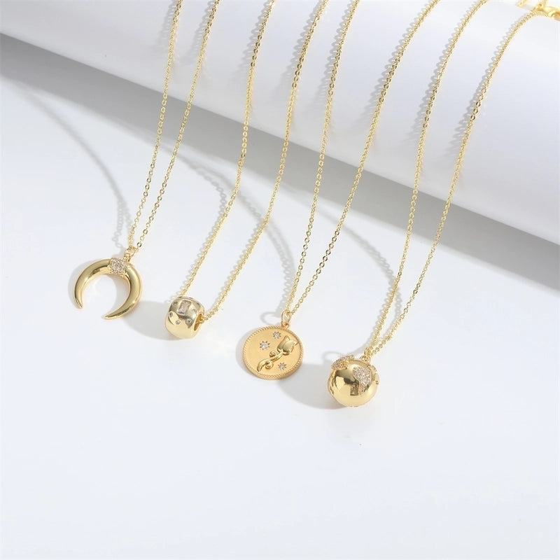 Copper 14K Gold Plated Moon Flower Zircon Copper Necklaces
