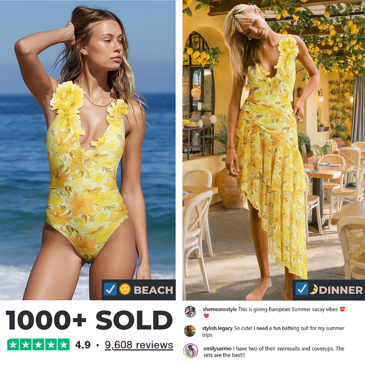 ★ PISCESS★ Flower Stripe One Piece Swimsuit Yellow 500822 fkn23004005bs010-lemon-print-