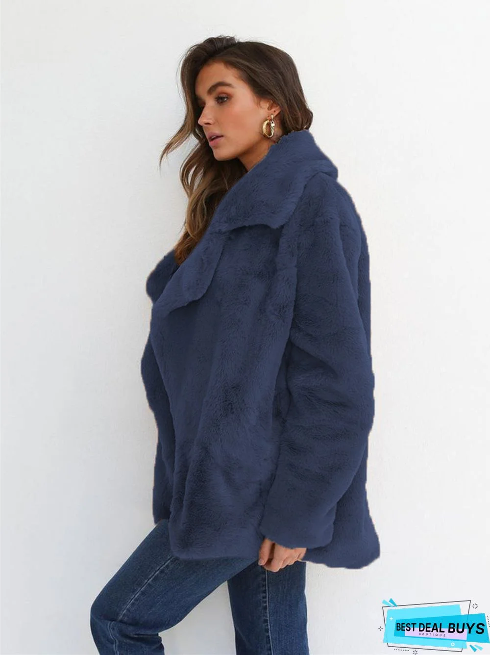 Fashion Solid Color Sexy Plush Lapel Coat
