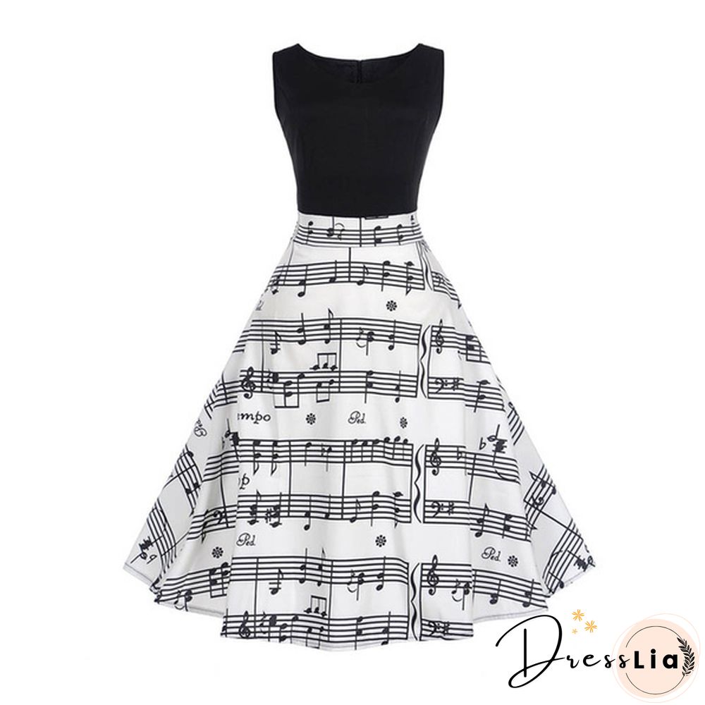 Women Vintage Printing Bodycon Sleeveless Casual Evening Party Prom Swing Dress ( Size: S - XXL )