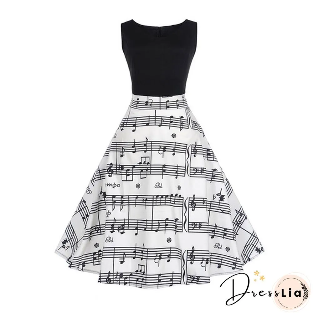 Women Vintage Printing Bodycon Sleeveless Casual Evening Party Prom Swing Dress ( Size: S - XXL )