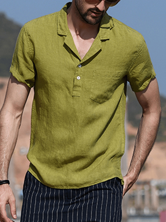 Men's Casual Solid Color Cotton Shirt socialshop