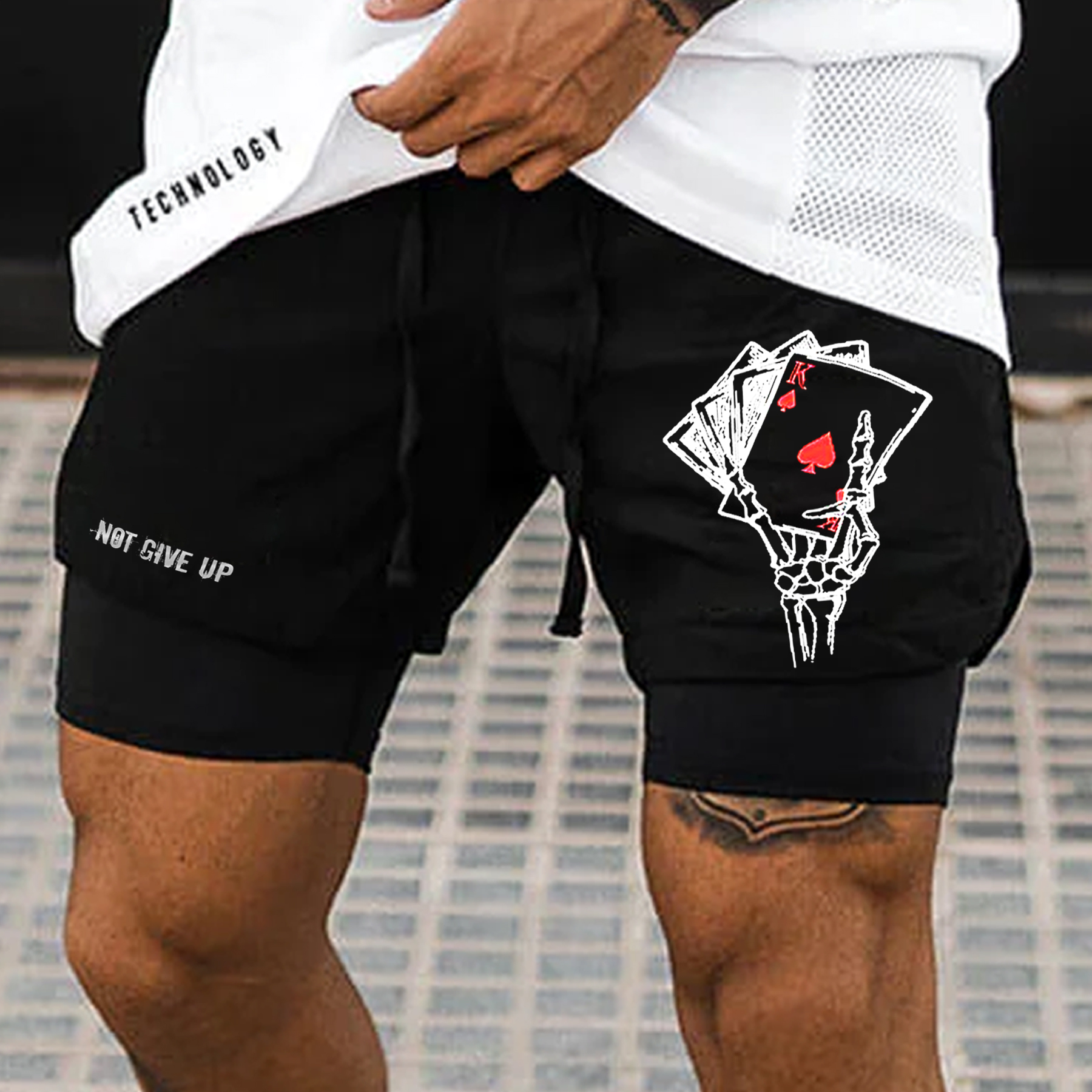 Death Skull Playing Cards Gym Performance Shorts