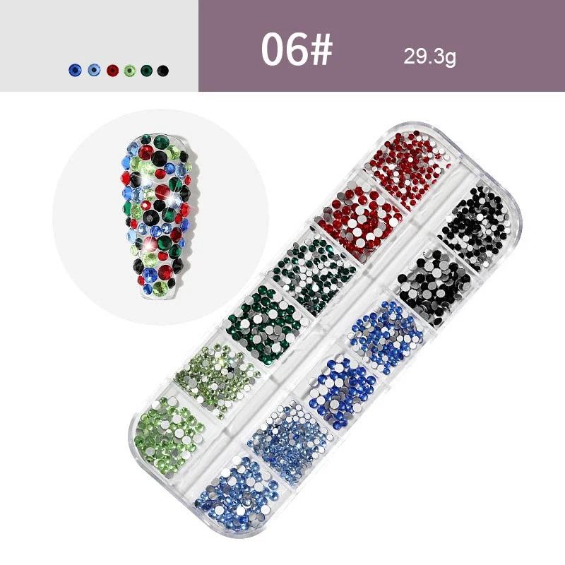 12 Grids/Box Nail Rhinestones 3D Nail Art Decoration Colorful Crystals 3D Nail Sequin Flat Back Stones-Nail Inspo
