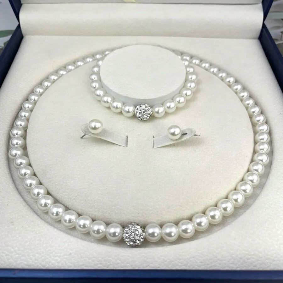 Tegooe 3PCS Imitation Pearl Jewelry Set with Rhinestone Accents - Wedding Party Gift