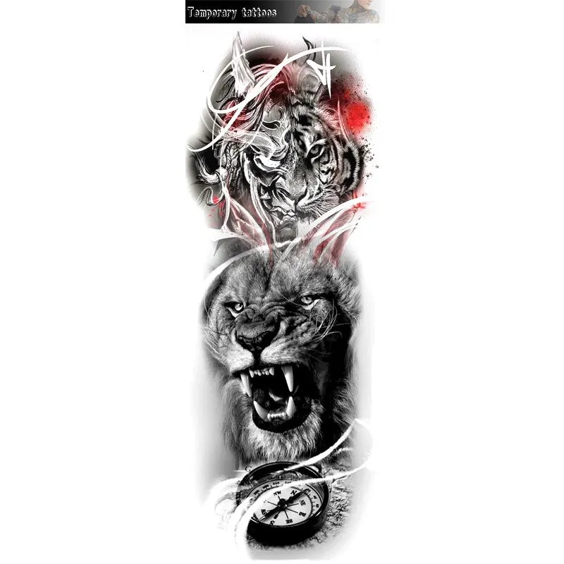 Waterproof Temporary Large Arm Sleeve Tatoo Sticker Fox Tiger Lion Animal Stickers Body Arm Legs Tattoos Temporary Paper Cover