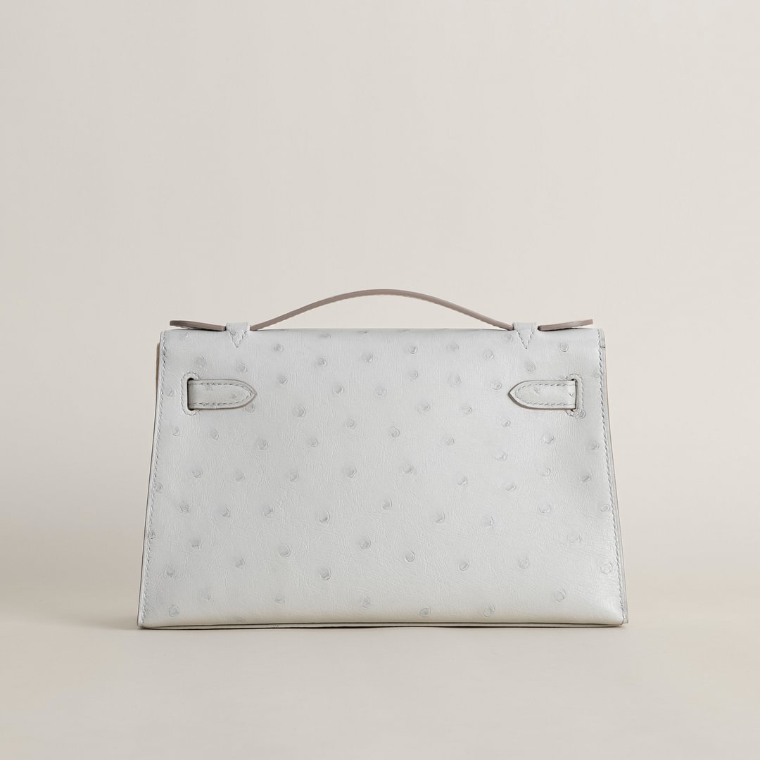 Kelly pochette Ostrich 80 Pearl gray PHW