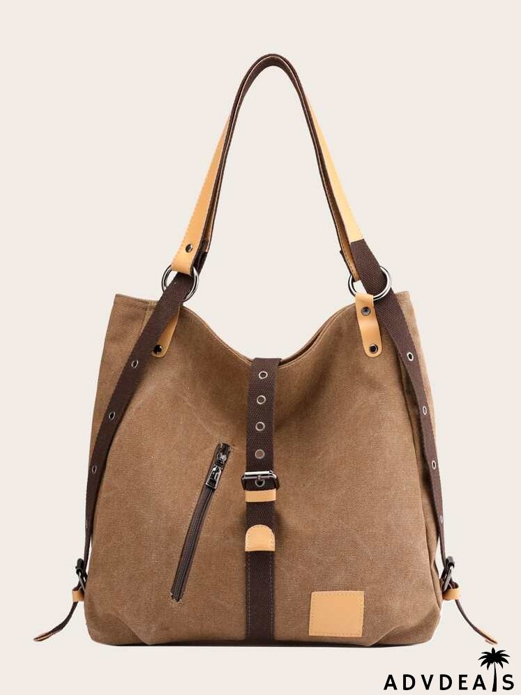 Buckle Decor Shoulder Tote Bag