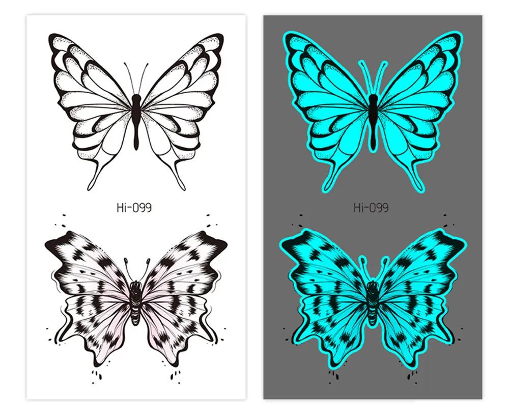 Sdrawing Luminous Glowing In Dark Tattoo Stickers Butterfly Daisy Flower Music Night Club Party Temporary Tattoos Shiny Body Art