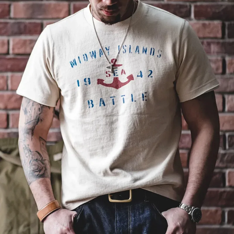 American Retro Heavy Print Short-sleeved T-shirt