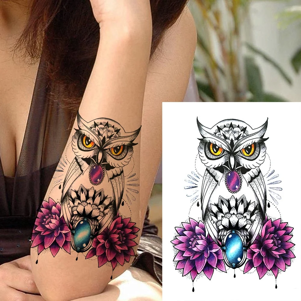 Bird Flower Temporary Tattoos For Women Adults Fake Feather Fox Wolf Tattoo Sticker Geometric Hummingbirds DIY Tatoos Realistic