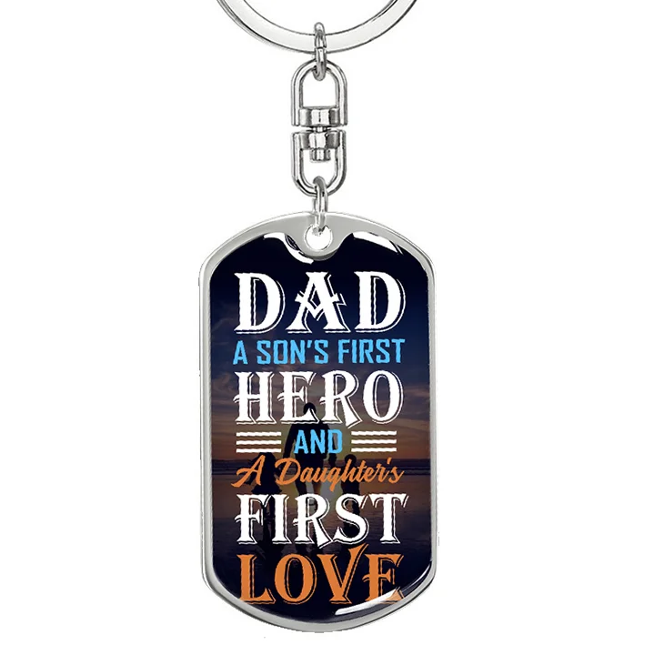 Son's First Hero Keychain Engraved Text for Dad Father's Day Gift