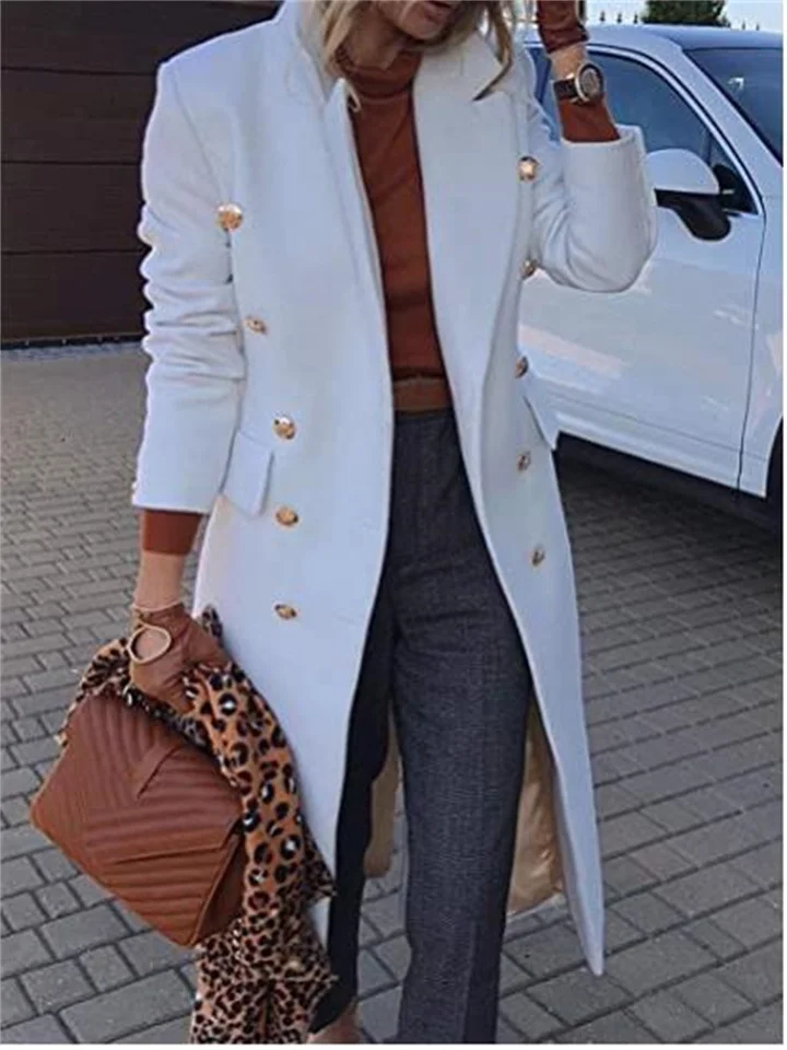 Women's Coat Street Daily Going out Fall Winter Long Coat Regular Fit Warm Streetwear Elegant Casual Jacket Long Sleeve Solid Color Quilted White Pink Khaki-Cosfine