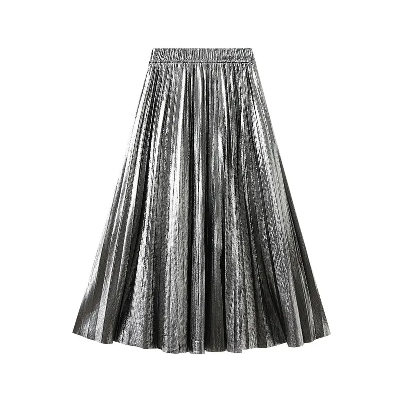 Nigikala Nigikala Metallic Metallic Bright Silk Organ Skirt Long Skirt Spring And Autumn Folding Skirt Skirt Skirt 0317