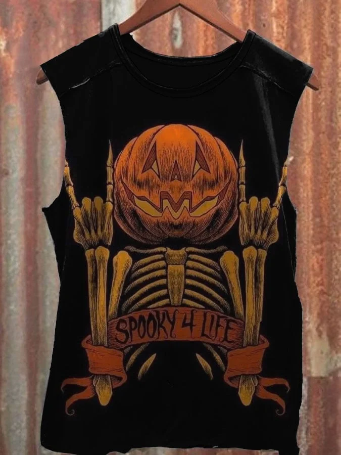 Men's Skull Pumpkin Head Art Print Casual Tank Top