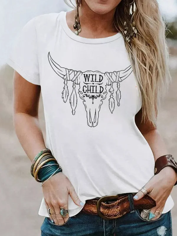 Wild Child Bull Skull Women's T-shirt