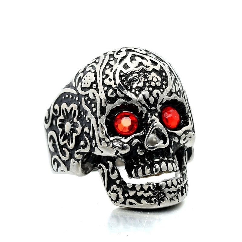 Hip-Hop Punk Streetwear Skull Stainless Steel Polishing Rhinestones None Halloween Men’s Rings