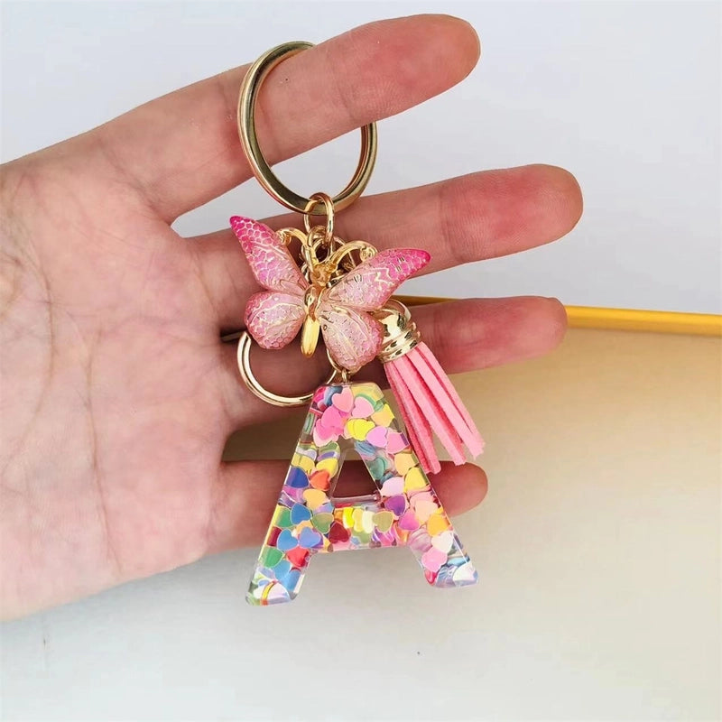 Classic Style Commute Letter Butterfly Resin Unisex Bag Pendant Keychain