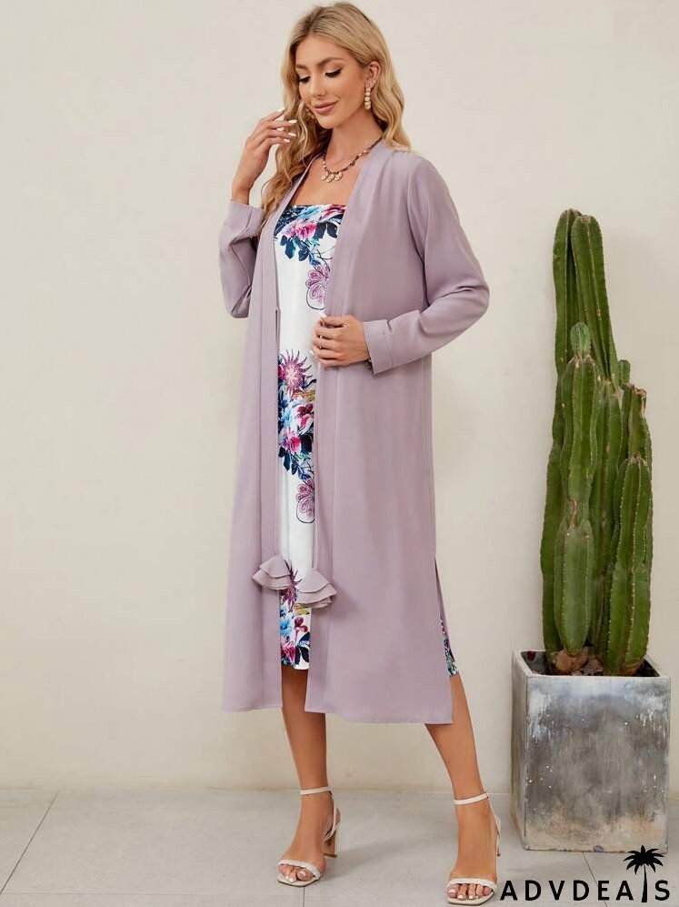 Floral Print Dress & Open Front Coat