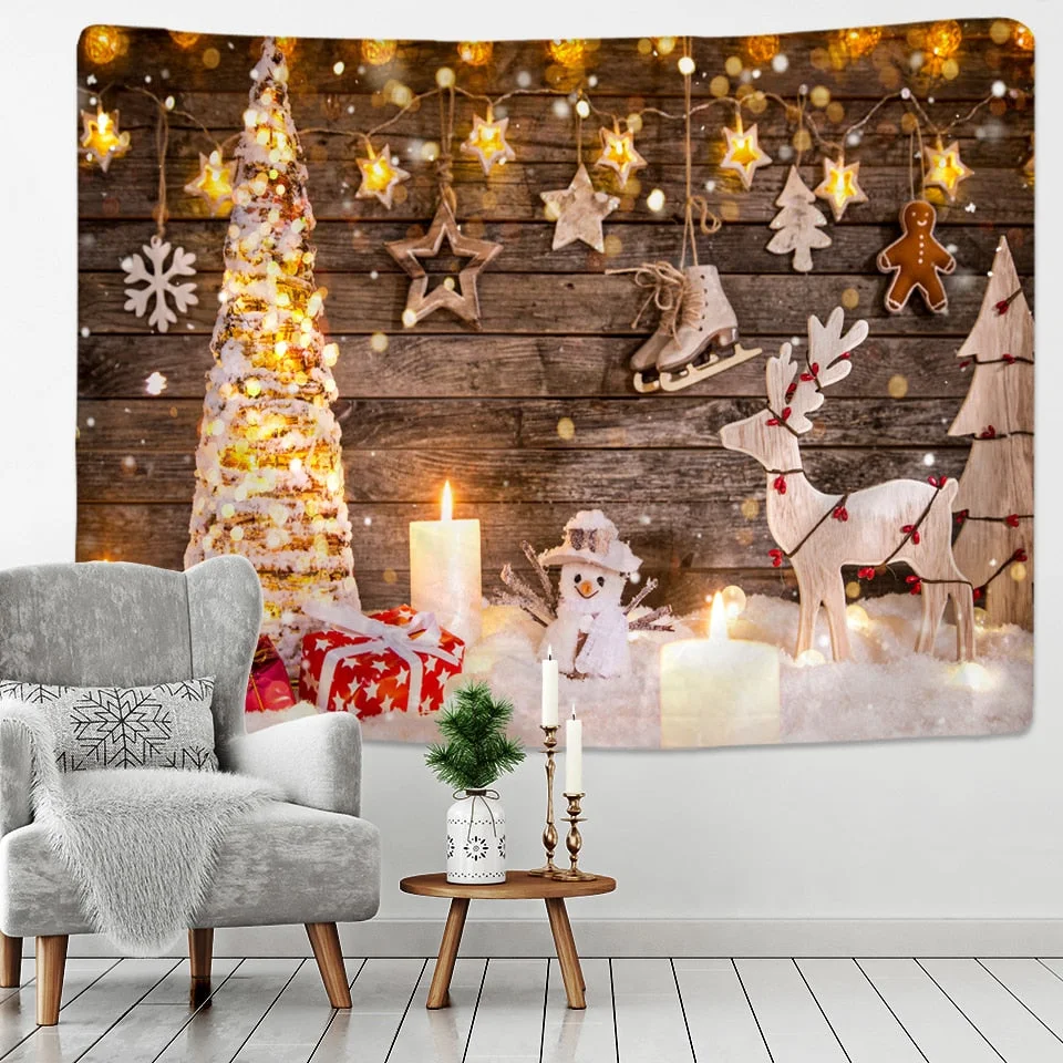 Christmas Fireplace And Snow Wall Hanging Merry Christmas Tapestry For Home Deco Christmas Gift Print Tapestries
