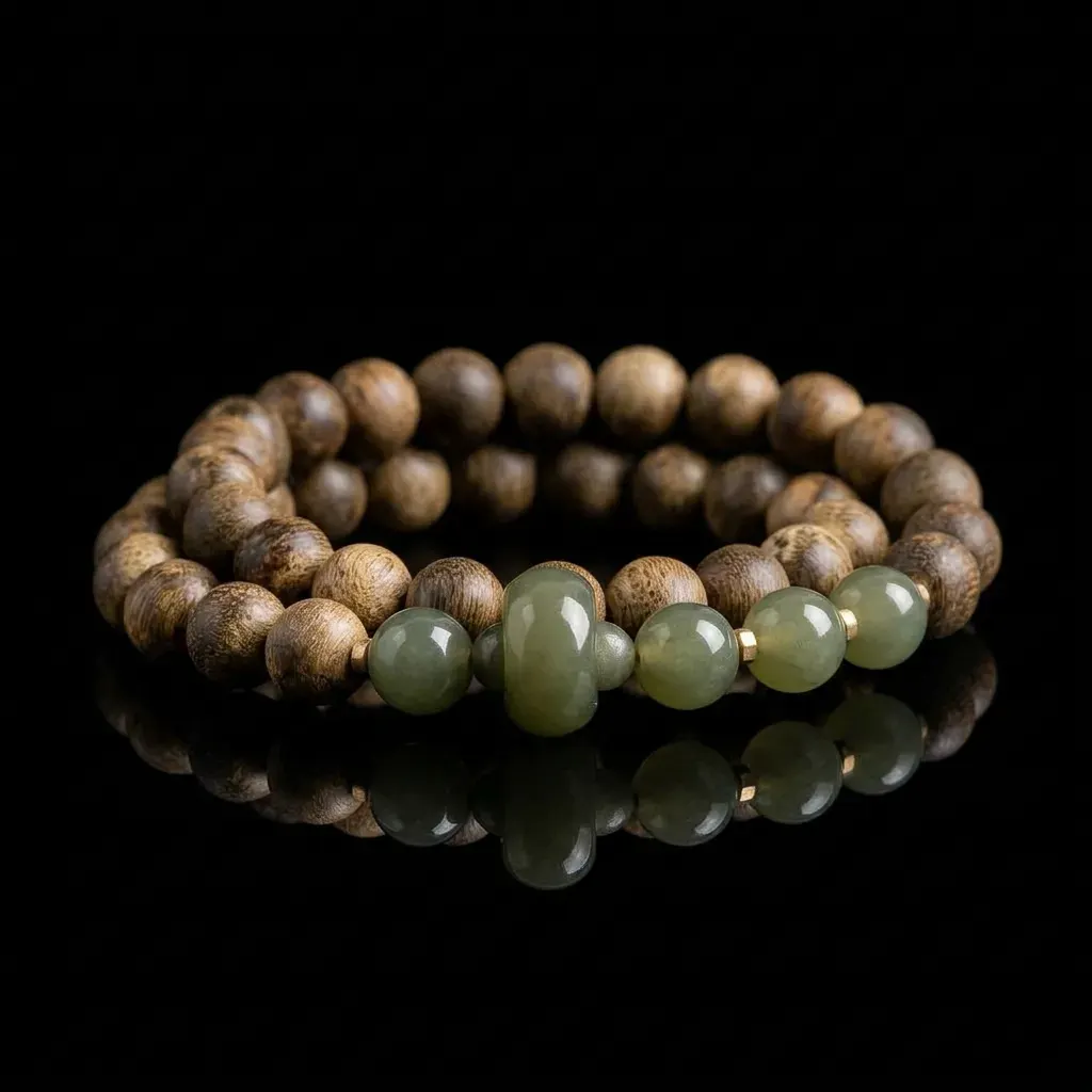 JiStones | Imperial Kynam Agarwood & Hetian Jade Double-Wrap Bracelet