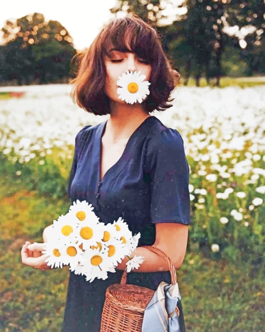 

Girl And Daisy Flowers – Paint By Numbers - 40*50CM, 501 Original