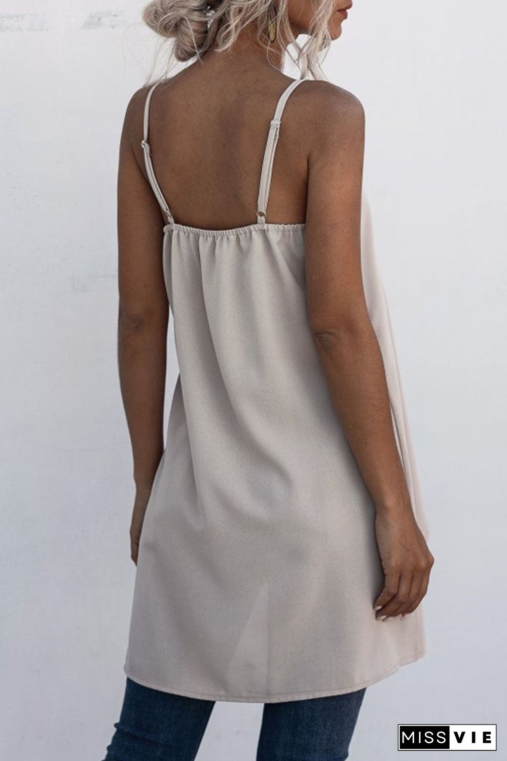 Fashion Casual Solid Split Joint Asymmetrical Spaghetti Strap Tops