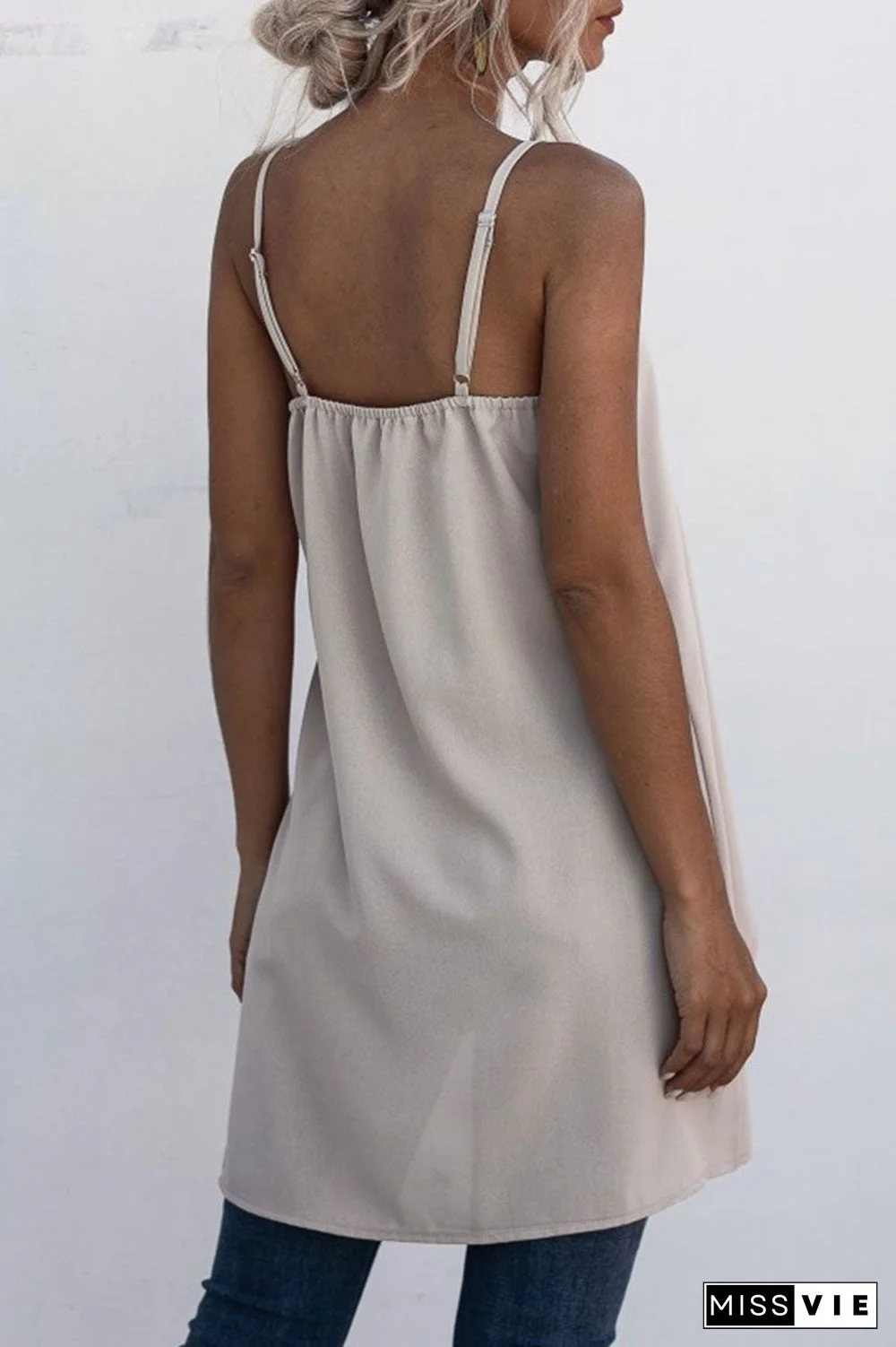 Fashion Casual Solid Split Joint Asymmetrical Spaghetti Strap Tops