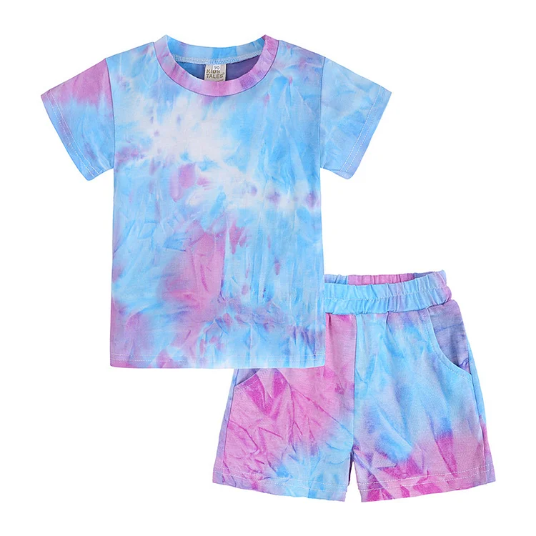 Kids Tales Children's Clothing Summer New Tie-Dyed Children Sports Suit Short Sleeve Shorts Children's Home Two-Piece Suit