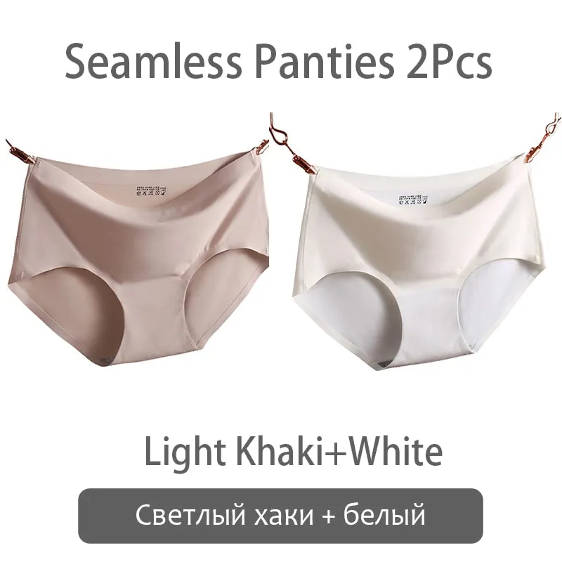 FINETOO Seamless Panties Women Ice Silk Underwear M-2XL Soft Female Underpants Big Size Seamless Underwear 2Pcs/set Girls Briefs