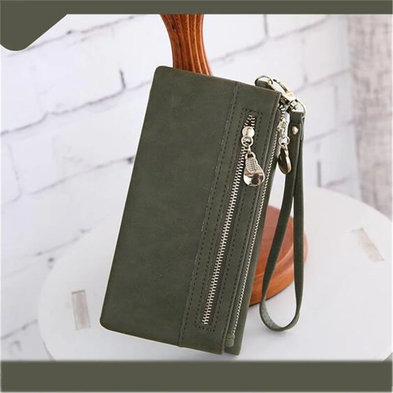 Big Capacity Women's Wallets Dull Polish Leather Wallet Double Zipper Day Clutch Purse Wristlet Coin Purse Card Holder Wallet