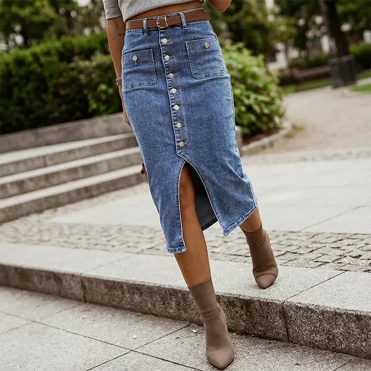 🔥🎁Nuovo arrivo 50% DI SCONTO💥Gonna di jeans a vita alta con bottoni