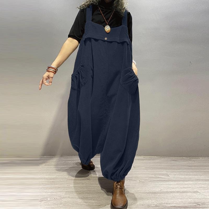 Fashion Suspenders ZANZEA Women Autumn Wide Leg Rompers Casual Corduroy Jumpsuits Loose Playsuits Solid Drop-Crotch Overalls