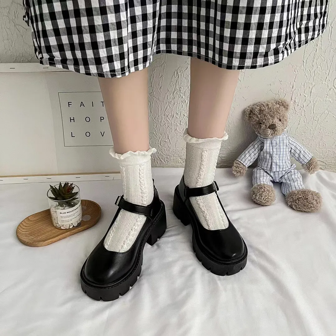Breakj Breakj Spring And Summer Jk Uniform Shoes To Increase The Thick Bottom Of The Student Mary Jane High Heel Single Shoes British Dress Retro Style